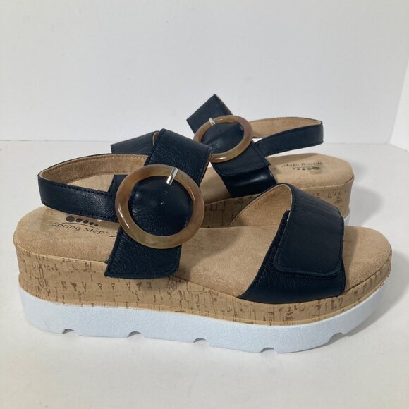 Womens Spring Step Abarah Leather Sandals Black 39 8/8.5 NWOT - Picture 1 of 11